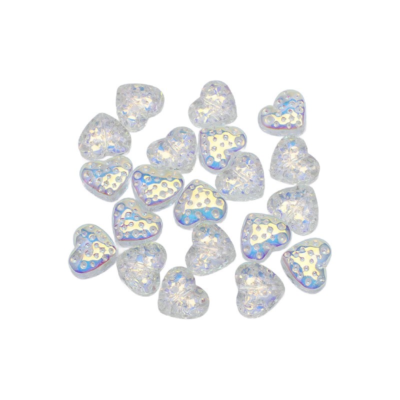 Glass beads/ transparent white/ heart/ 15x13mm 2pcs SZLASE01
