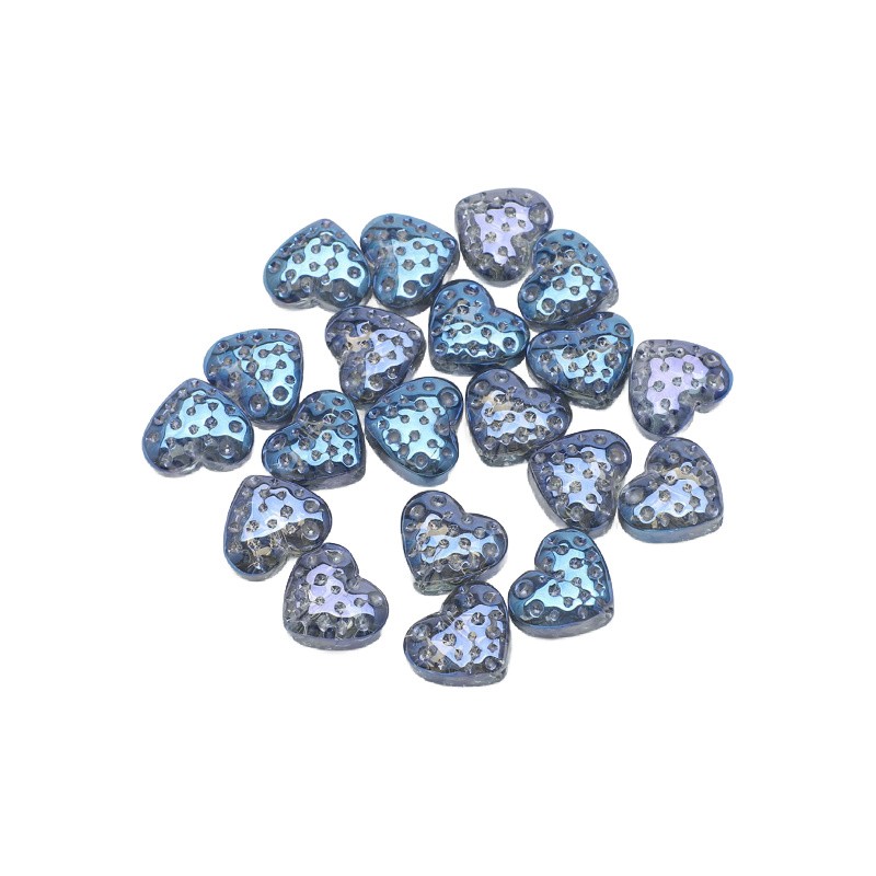 Glass beads/metallic blue/heart/15x13mm 2pcs SZLASE06