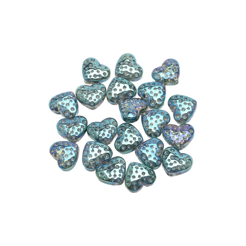 Glass beads/ green-violet/ heart/ 15x13mm 2pcs SZLASE09