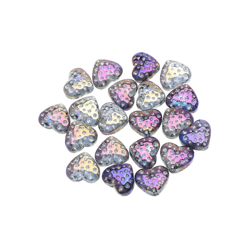Glass beads/gray rainbow shine/heart/15x13mm 2pcs SZLASE10