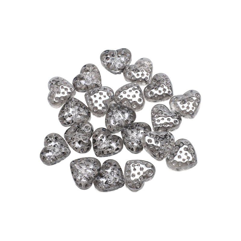 Glass beads/metallic gray/heart/15x13mm 2pcs SZLASE11