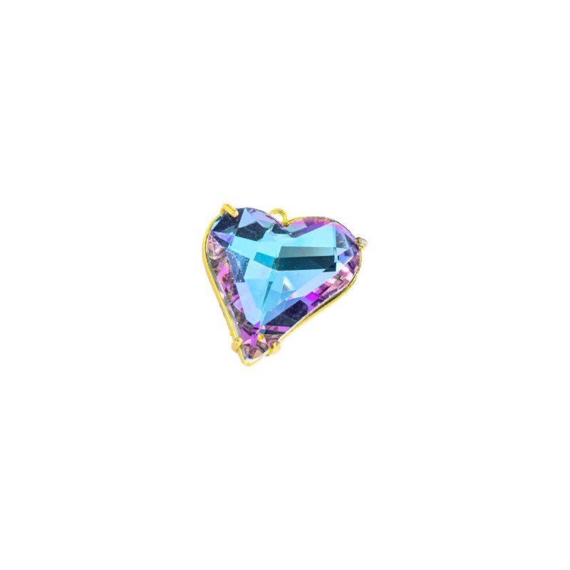 Crystal pendants with gold-plated fittings / purple-blue heart / 28x25mm 1 pc AKGA092