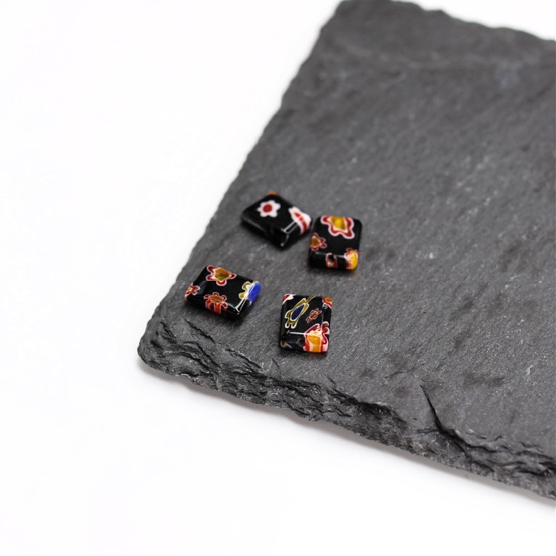 Millefiori beads/ rectangle 10x8mm black/ 4 pcs SZMFPR1003