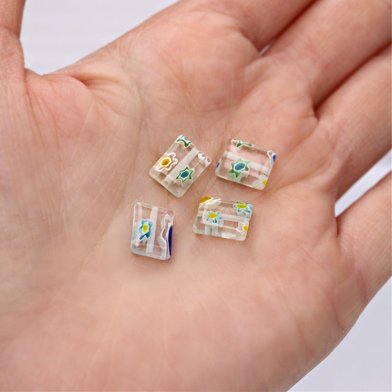 Millefiori beads/ rectangle 10x8mm transparent/ 4 pcs SZMFPR1004