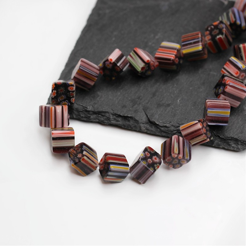 Millefiori beads/ cube 10mm brown/ 2 pcs SZMFKO1002