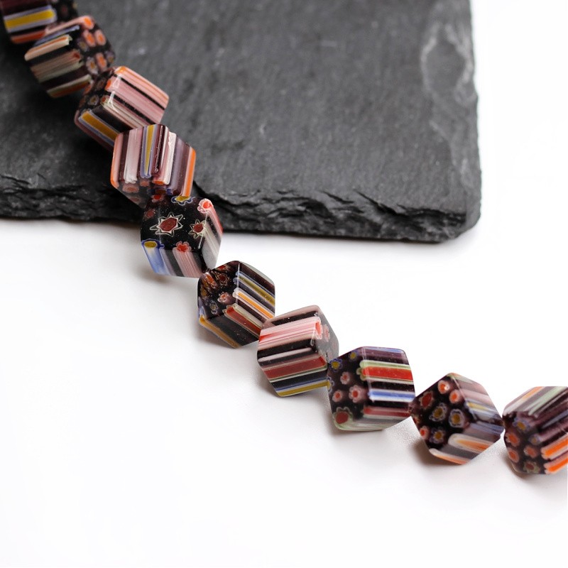 Millefiori beads/ cube 10mm brown/ 2 pcs SZMFKO1002