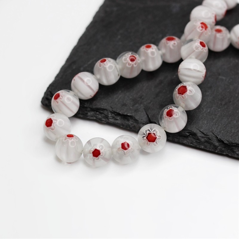 Millefiori beads / 12 mm white balls / 2 pcs SZMFKU1201