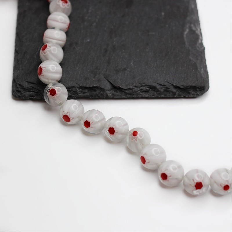 Millefiori beads / 12 mm white balls / 2 pcs SZMFKU1201