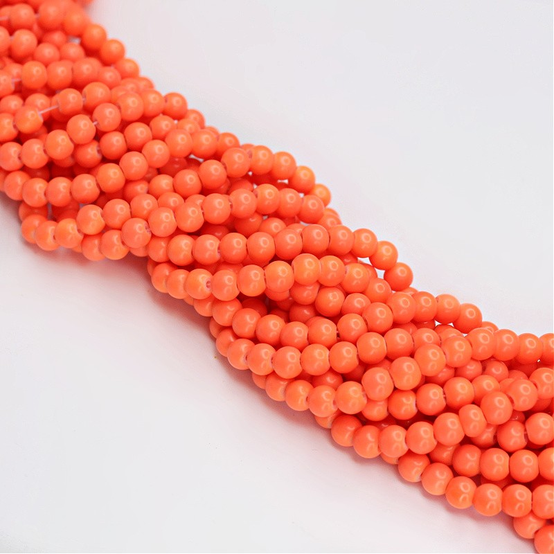 Milky beads/ glass balls 6mm/ neon orange/ 143pcs SZTP0689