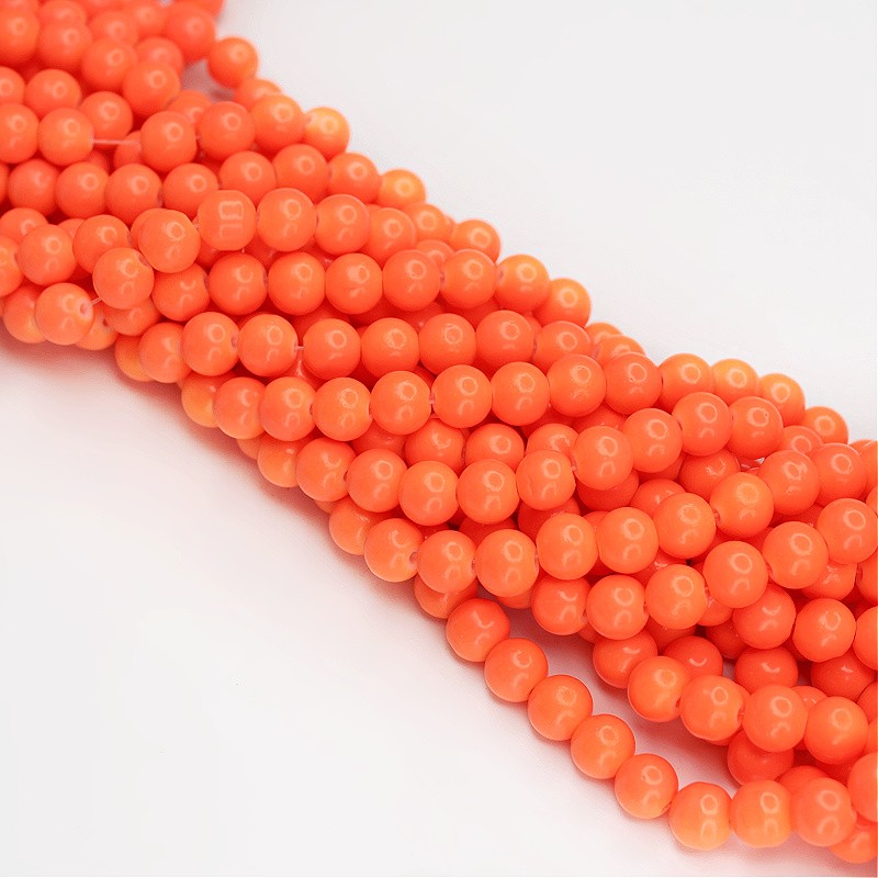 Milky beads/ glass balls 8mm/ neon orange/ 108 pcs SZTP08101