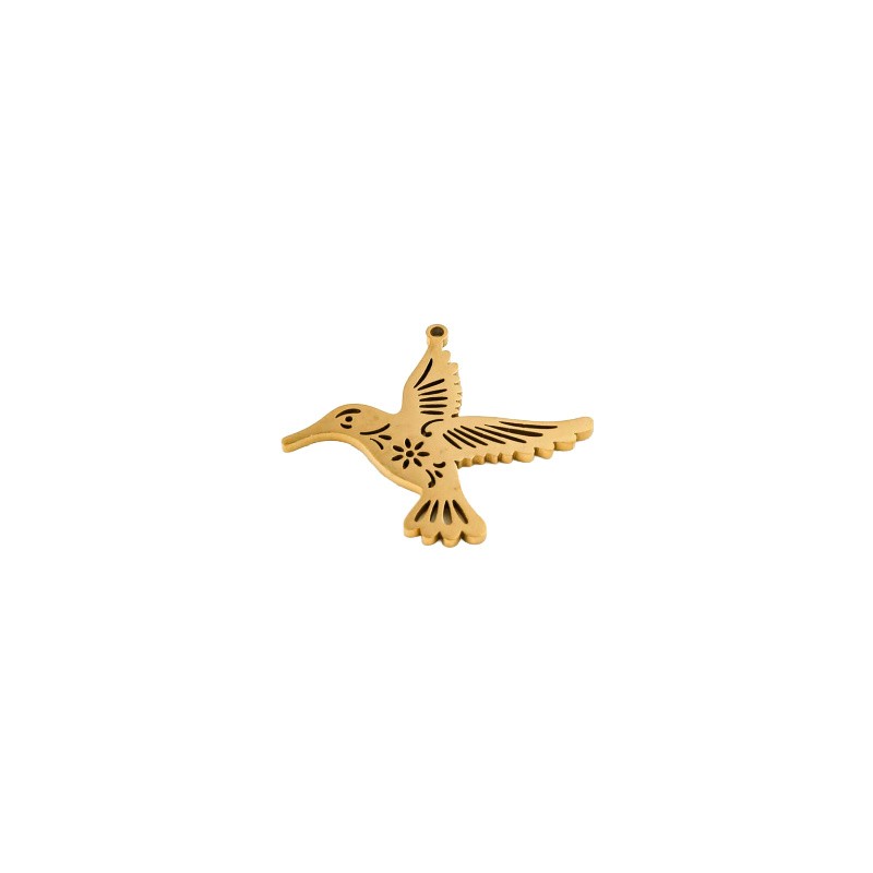 Hummingbird pendant / surgical steel / gold 30x27mm 1 pc ASS738KG