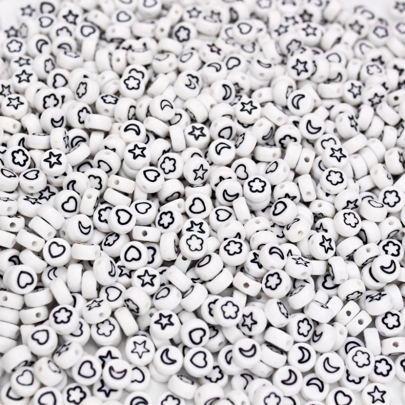 Acrylic coin beads/mix of patterns/black 7x3.6mm/30pcs XWM03-MIX01BL