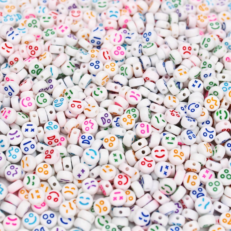 Acrylic coin beads/emoticons/mix of colors 7x3.5mm/30pcs XWM06-MIX03