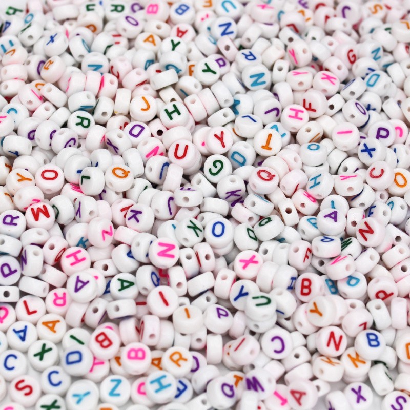 Acrylic beads, coins with letters/alphabet MIX/color MIX 7x3.5mm 25g XWM04-MIX03