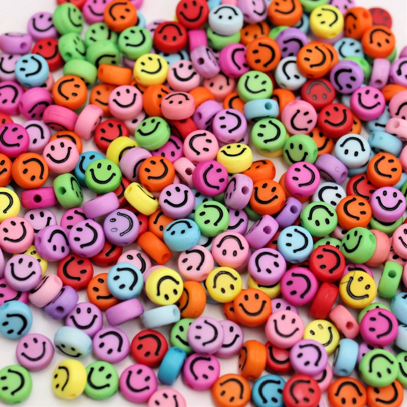 Acrylic coin beads/emoticons/MIX of colors 7x3.5mm/30pcs XWM06-MIX01