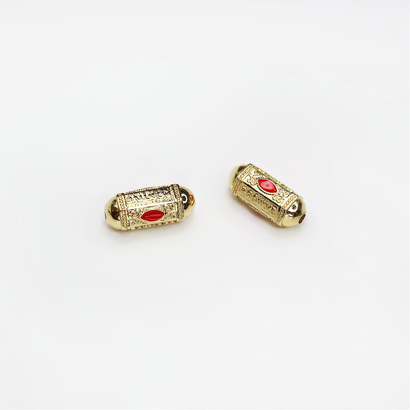 Decorated barrel spacer / red enamel / gold-plated 20x8.5mm 1 pc AKGP051