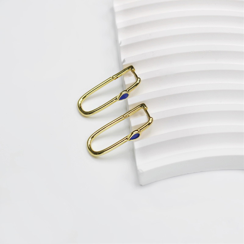 Ellipse earrings with blue teardrop/gold-plated 32mm 1 pair AKGP129