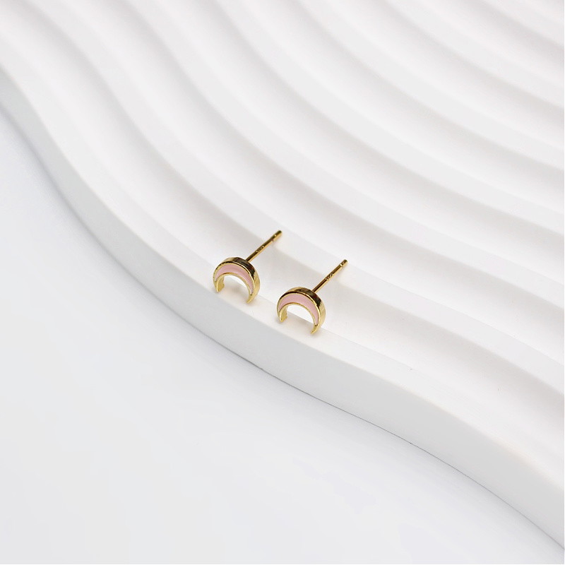 Pink moon stud earrings/ with plug/ gold-plated approx. 6mm/ 1 pair AKGP136