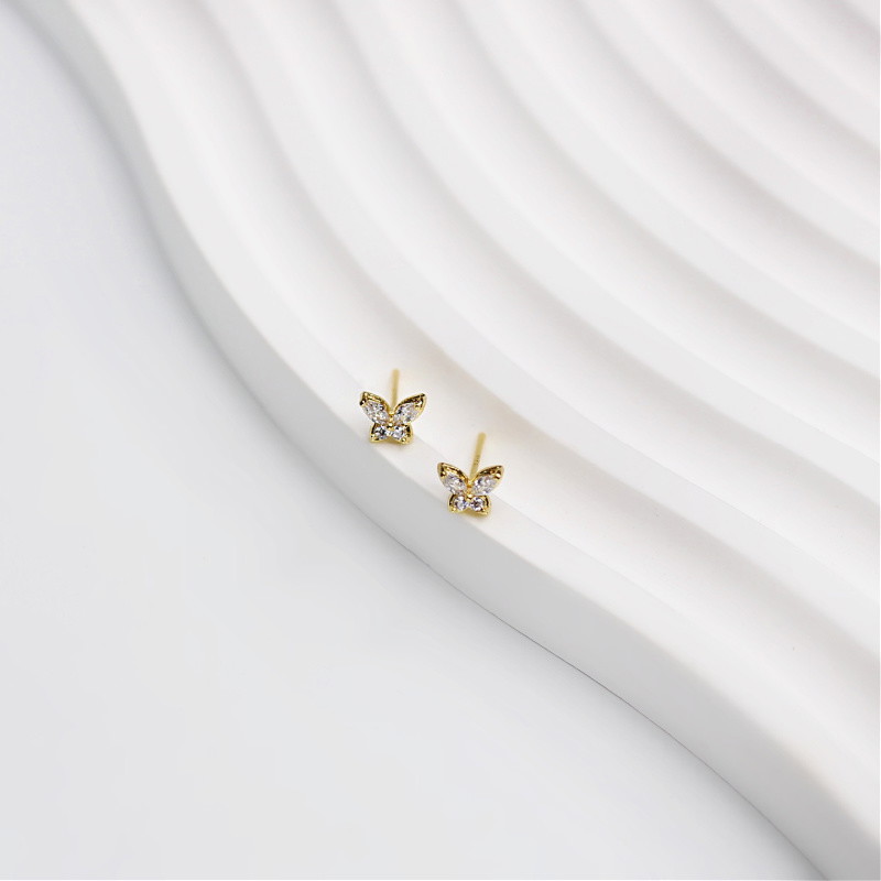 Butterfly stud earrings/with plug/gold-plated approx. 5mm/ 1 pair AKGP137