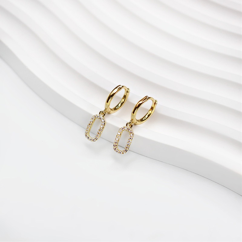 Hoop earrings with pendant/ crystals/ gold-plated 23x12mm 1 pair AKGP147