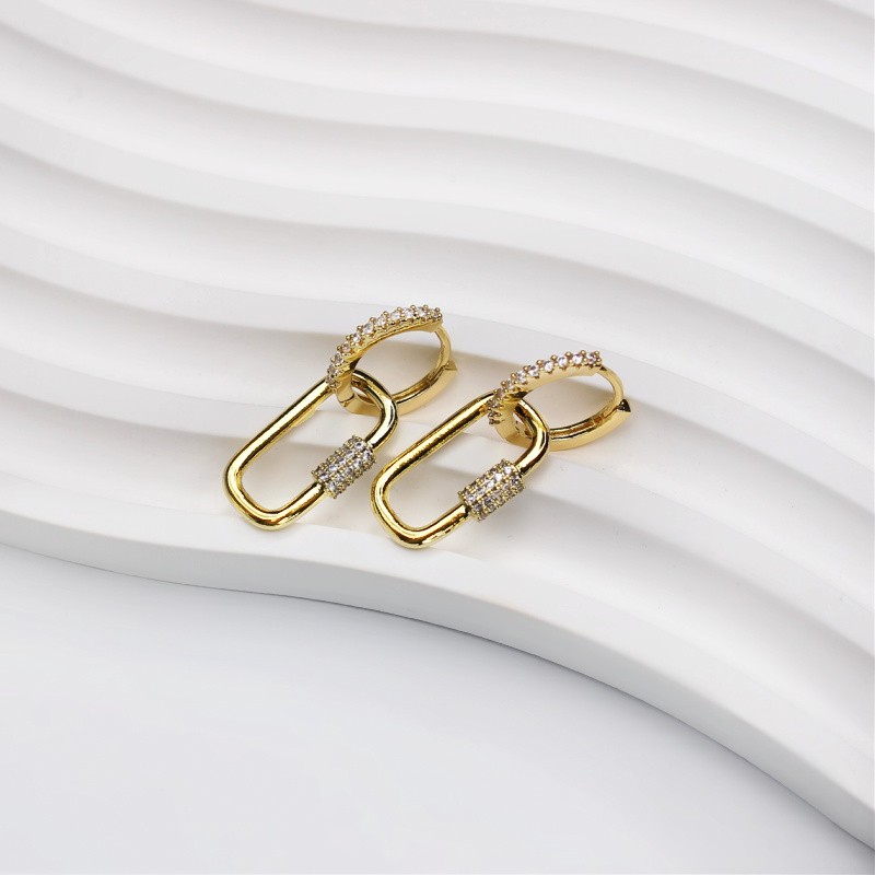 Crystal hoop earrings/ rectangular pendant/ gold-plated 29x14mm 1 pair AKGP148