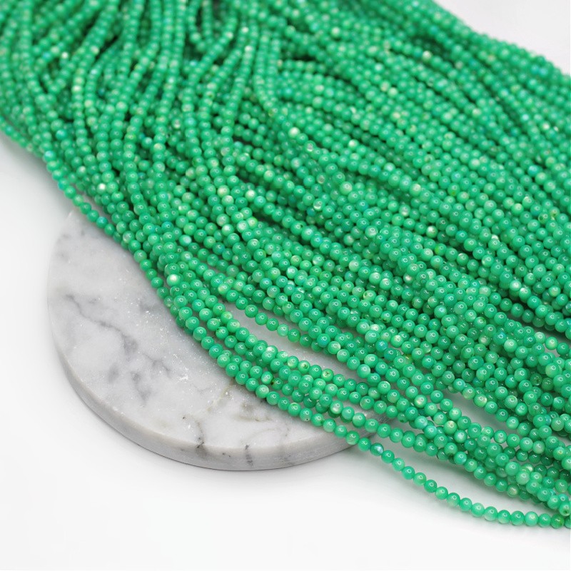 Mother of pearl beads / green / balls 3mm / 37cm / string MUKU0324