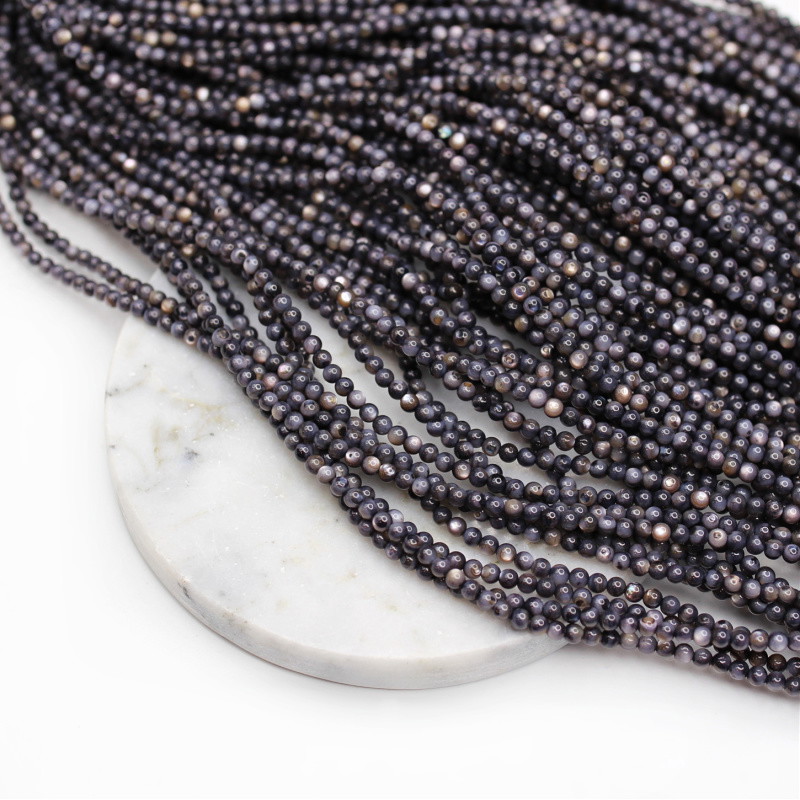 Mother of pearl beads / graphite / balls 3mm / 37cm / string MUKU0327