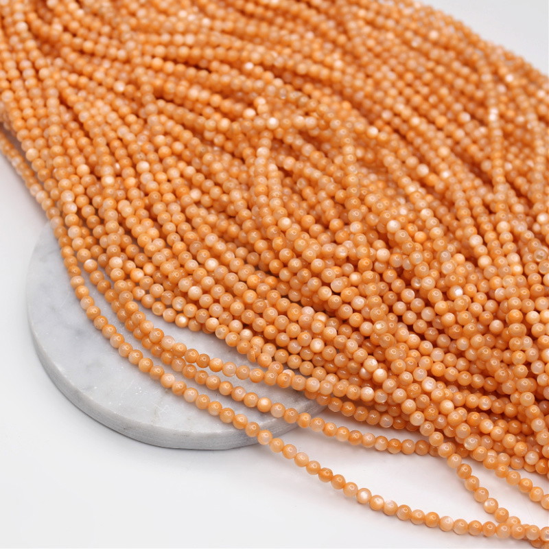 Mother of pearl beads/ orange/ balls 4mm/ 38cm MUKU0407