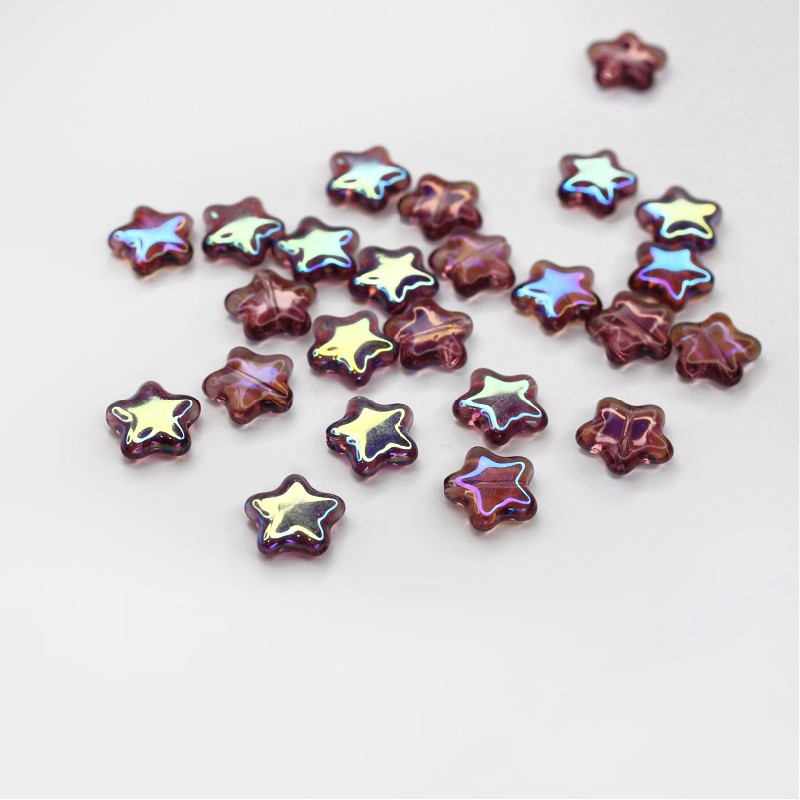 Glass lampwork beads/ purple stars AB/ 12mm 1 pc SZLAZGW1203