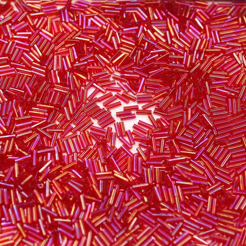 Toho/ bugle beads #2 (6mm) Transparent-Rainbow Siam Ruby 10g/ TOTB02-165B