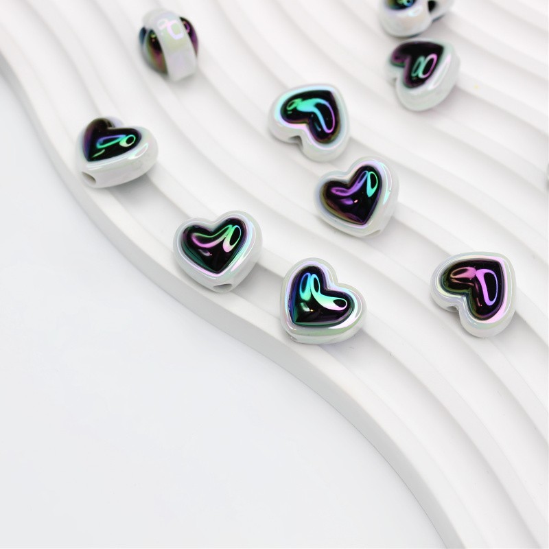 Acrylic heart beads/white and petrol/15x18mm 1pcs XYPLU013