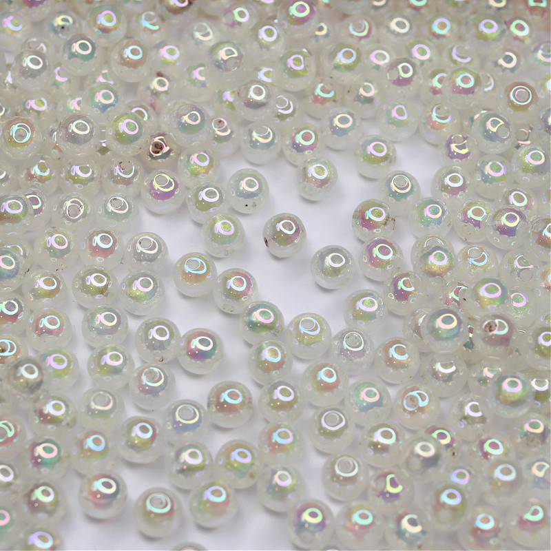 Acrylic ball beads / iridescent with glitter / cream / 8 mm 10 pcs. XYPLKF0801