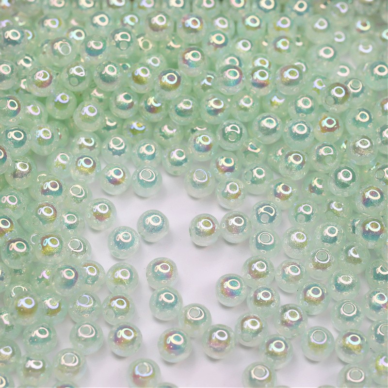 Acrylic ball beads / iridescent with glitter / light green / 8 mm 10 pcs. XYPLKF0804