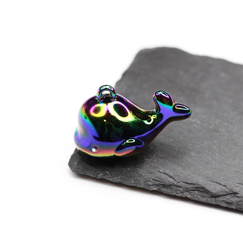 Acrylic whale pendant/black rainbow/29x44mm 1 pc. XYPLW002F