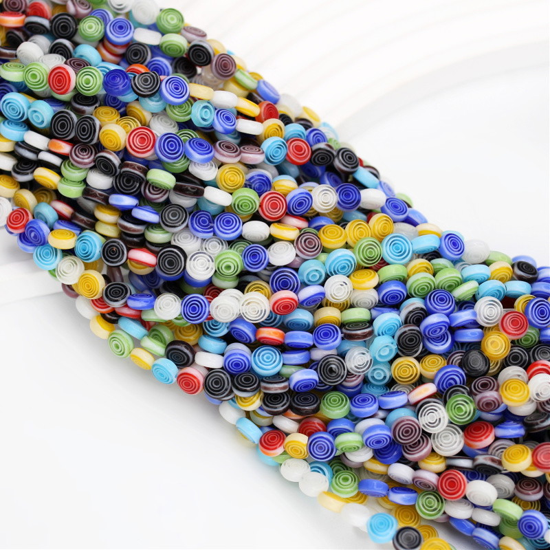 Lampwork beads lozenge/spiral/multicolor approx. 6x3mm 20pcs SZMFPASP0601