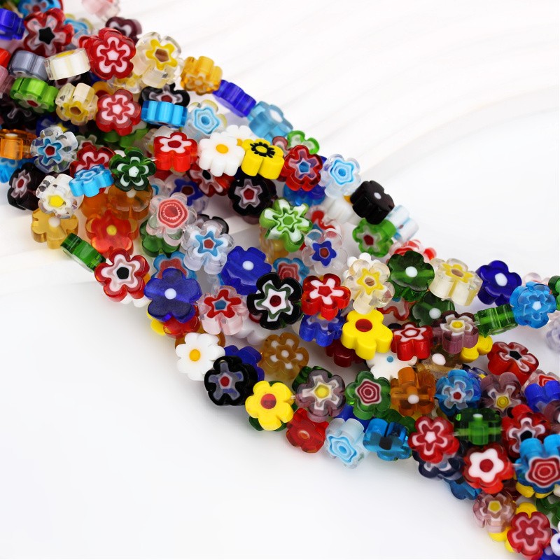 Lampwork beads/flowers multicolor approx. 10x4mm/ 5pcs SZMFKW1001