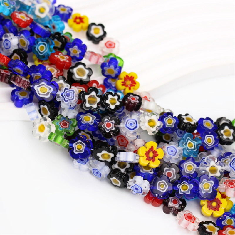 Lampwork beads/flowers multicolor approx. 10x3.5mm/ 5pcs SZMFKW1002