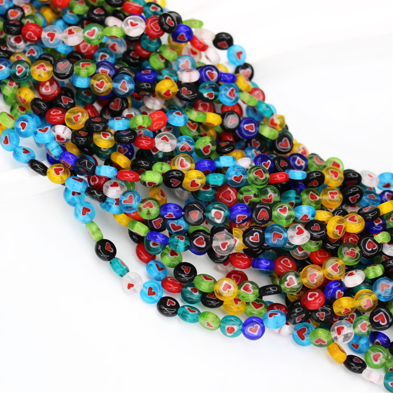 Lampwork beads lozenge/heart/multicolor approx. 6x3mm 10pcs SZMFPASE0601