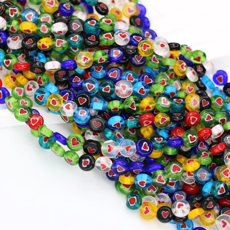 Lampwork beads lozenge/heart/multicolor approx. 8x3mm 10pcs SZMFPASE0801