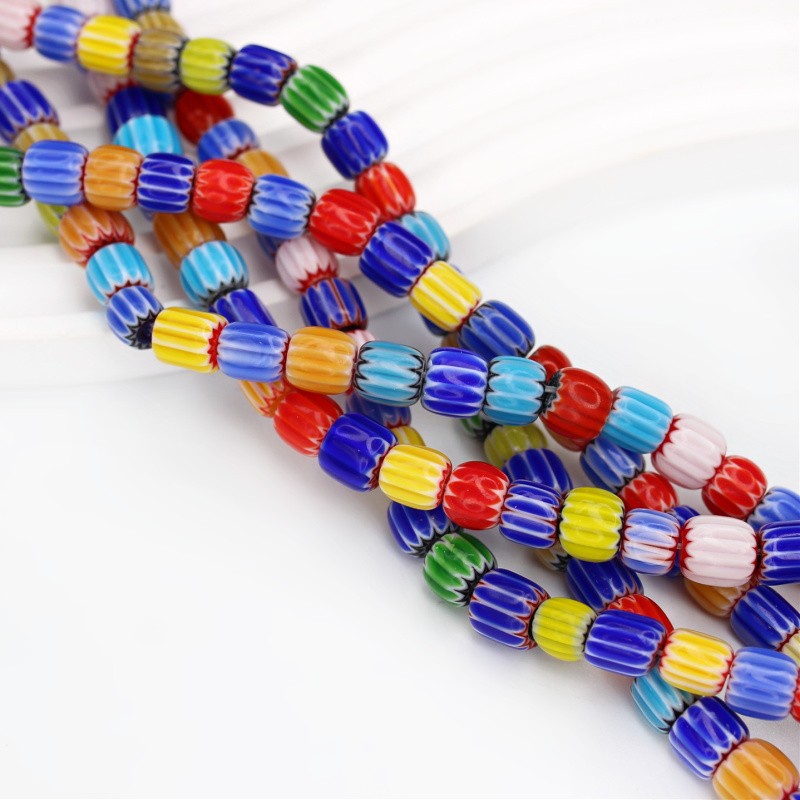 Lampwork beads rollers/barrels multicolor approx. 8x8.5mm 10pcs SZMFWA0801