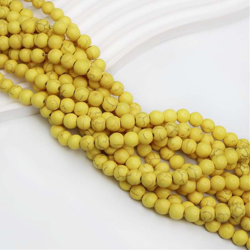 Yellow howlite beads / 6 mm balls 50 pcs / string HOZOKU08B