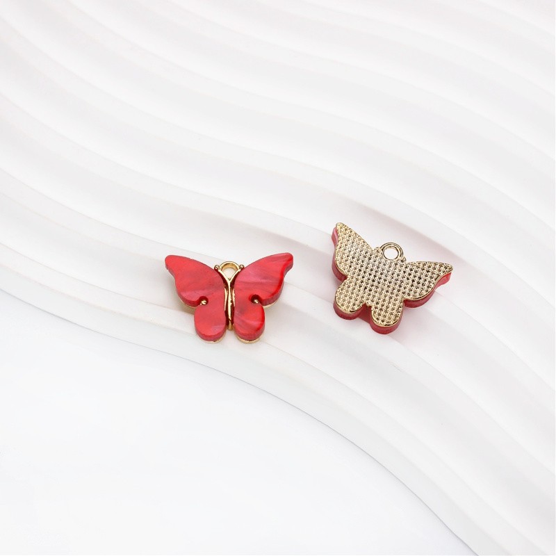 Butterfly pendant with resin/red pearl/gold 22x16mm 1pcs AKG920K