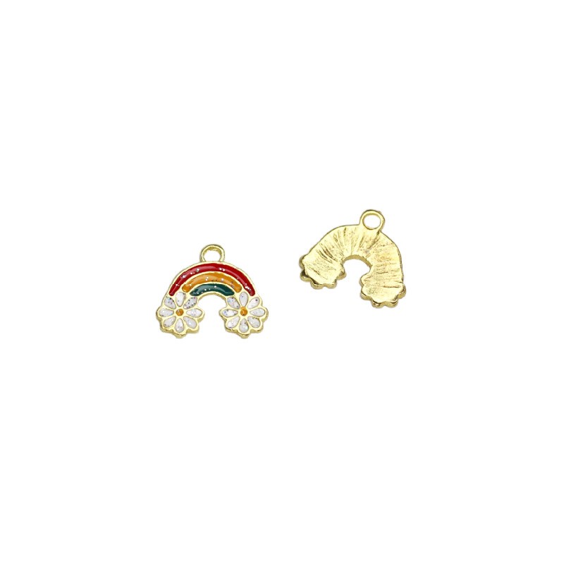 Enamel pendant/ rainbow with daisies/ gold 15x16mm 1 pc AKGA011