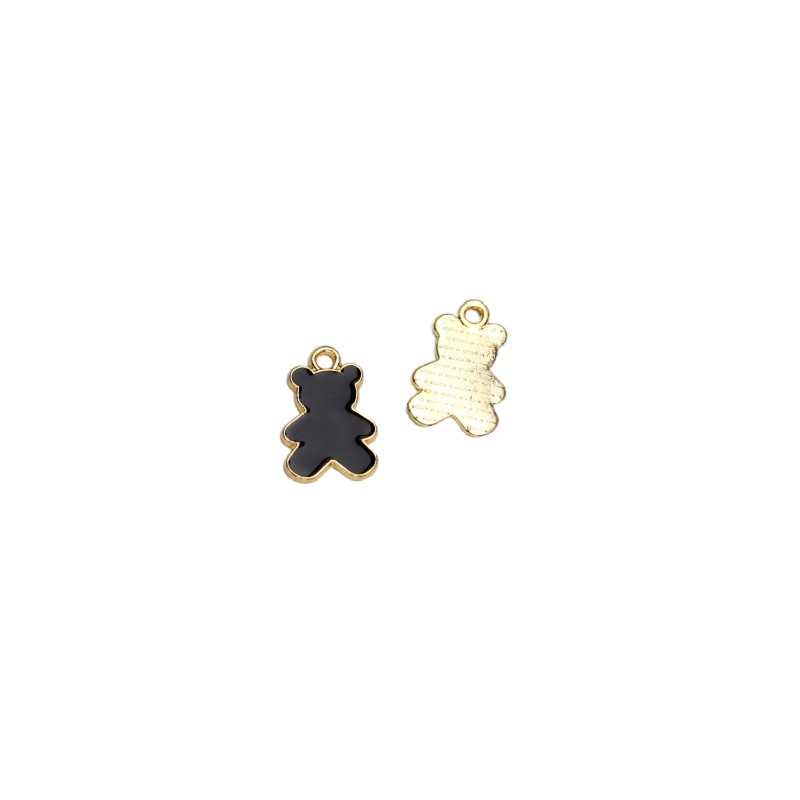 Gold enamel pendant/black teddy bear/16x11mm 2pcs AKGA013