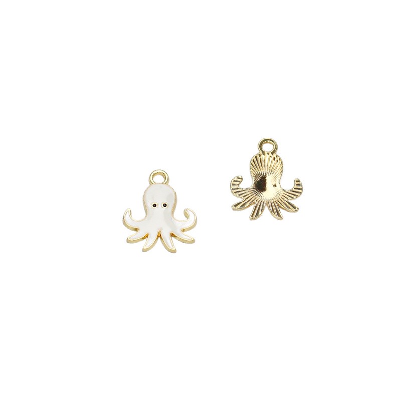 Enamel pendant/white octopus/gold 20x16mm 1pc AKGA023