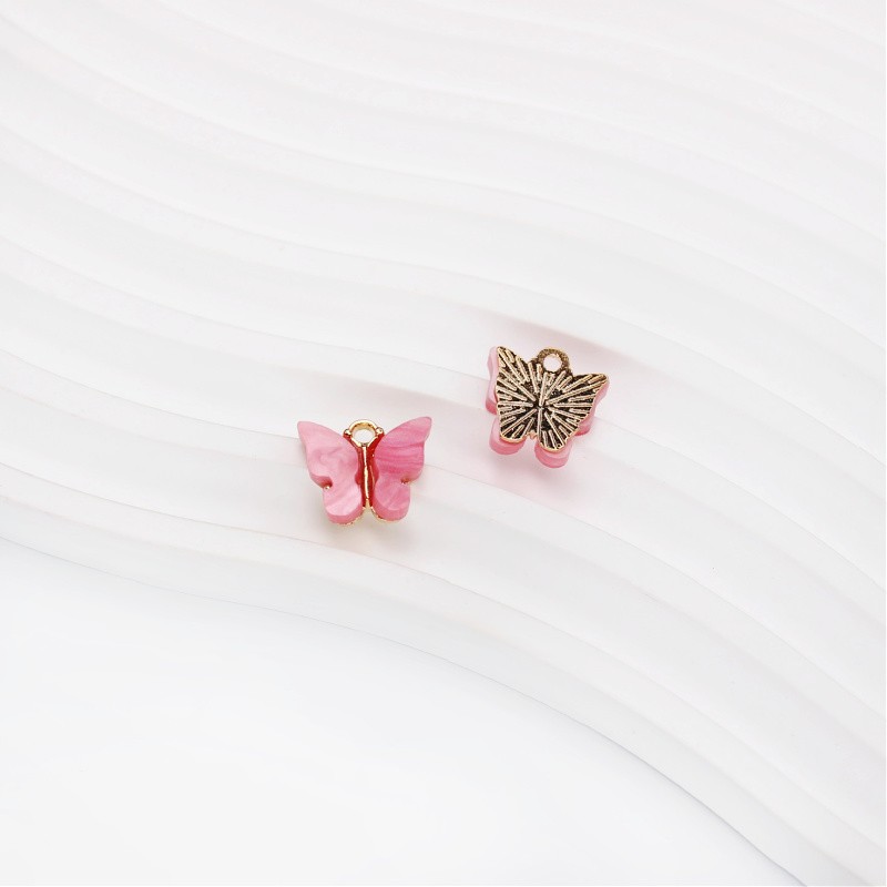 Butterfly pendant with resin/pink pearl/gold 13mm 2pcs AKGA005F