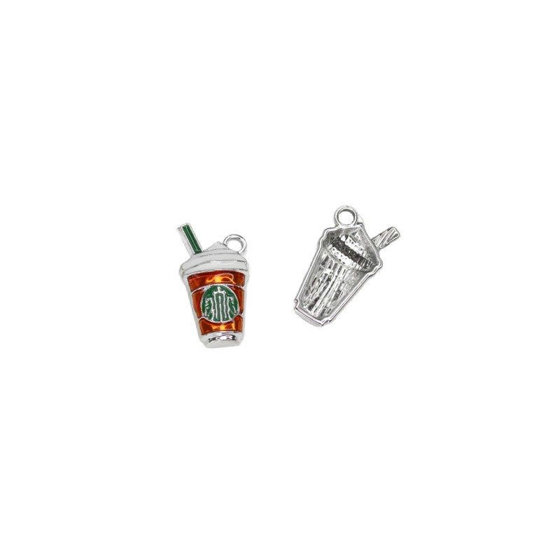 Enamel pendant/ coffee like Starbucks/ antique silver 10x20mm/ 1 pc AAT875