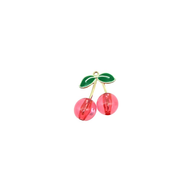 Enamel acrylic pendant/ transparent cherries 27.5x24mm 1 pc XYNWI02