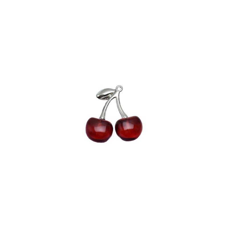 Enamelled acrylic pendant/cherries/strong red 30x27mm 1pcs XYNWI03