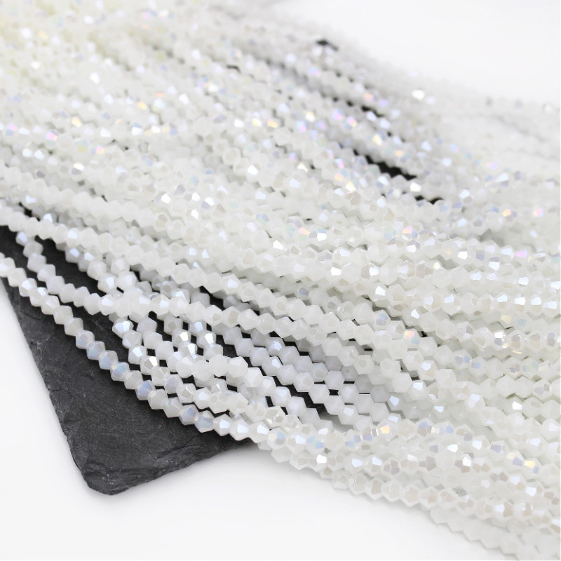 Beads crystal glass bicone approx. 4.5mm/ milky white AB/ 90pcs string SZKRBI04086